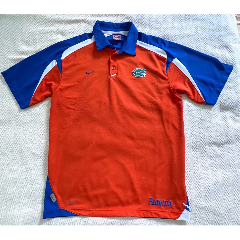 Nike Team Florida Gators Football Polo Shirt Men Medium Orange Blue Nike Fit Dry